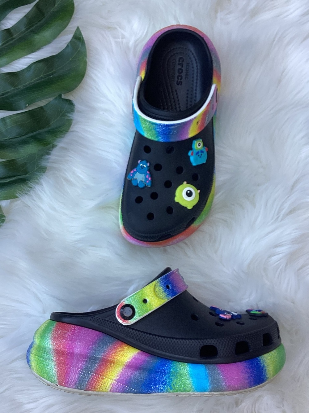 Crocs Classic Crush Spray Dye Platform Clog Sz 7 Disney Jibbitz Charms